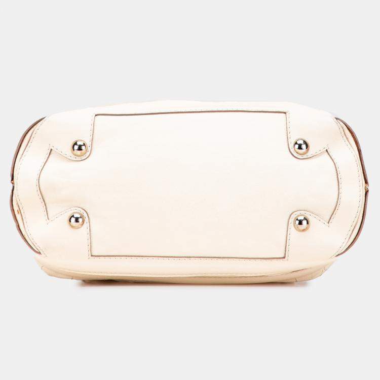 Pre Owned Chanel Beige Goatskin Square Stitch Essential Bowler