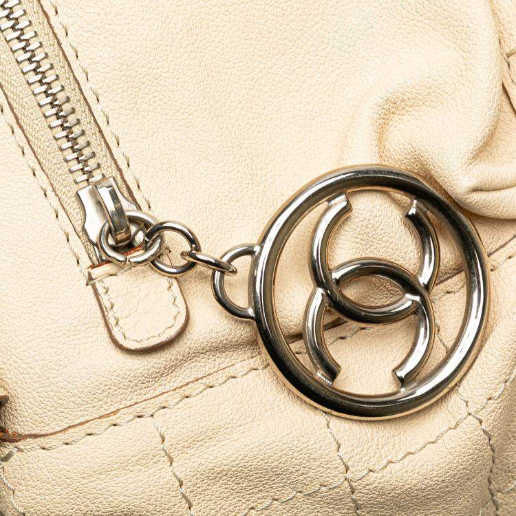 Pre Owned Chanel Beige Goatskin Square Stitch Essential Bowler