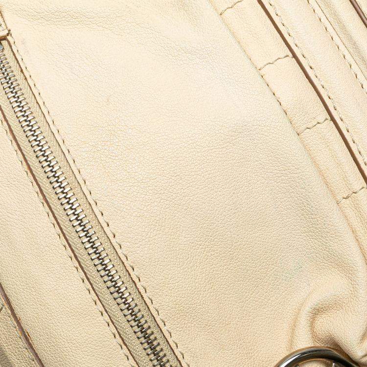 Pre Owned Chanel Beige Goatskin Square Stitch Essential Bowler