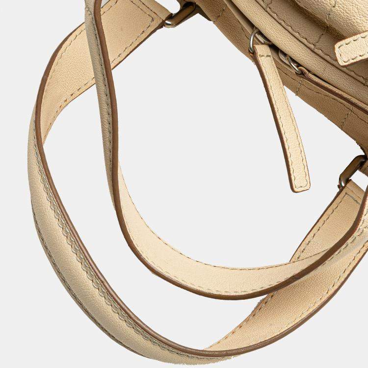Pre Owned Chanel Beige Goatskin Square Stitch Essential Bowler