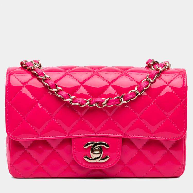 Pre Owned Chanel Pink Mini Rectangular Classic Patent Single Flap Bag