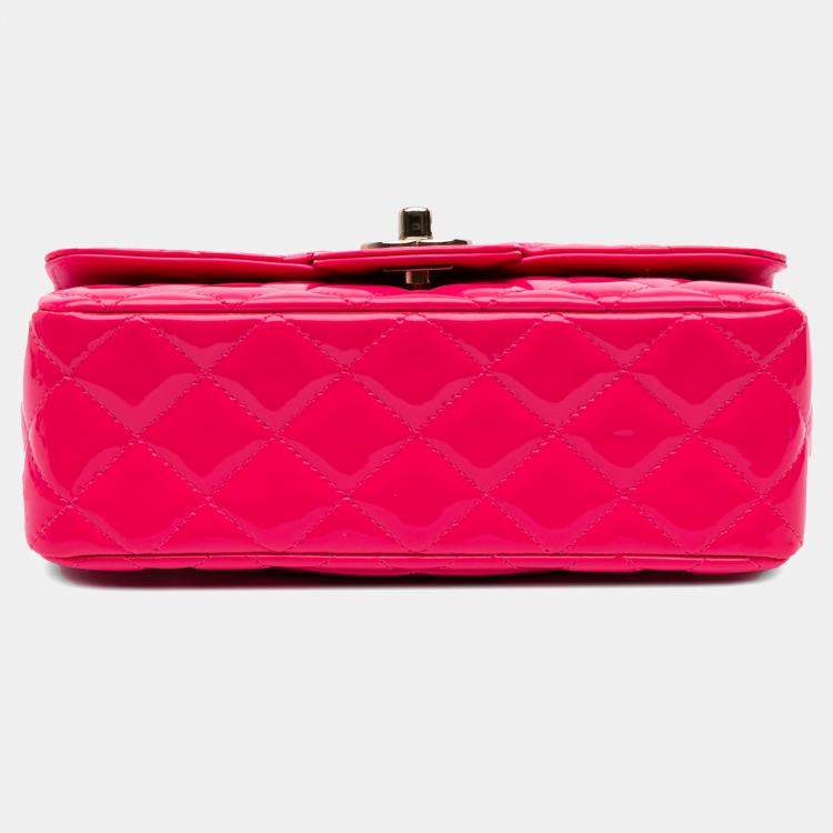 Pre Owned Chanel Pink Mini Rectangular Classic Patent Single Flap Bag