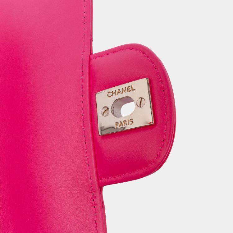 Pre Owned Chanel Pink Mini Rectangular Classic Patent Single Flap Bag