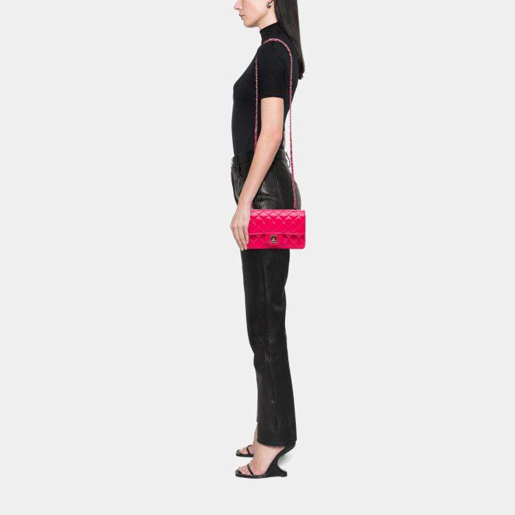 Pre Owned Chanel Pink Mini Rectangular Classic Patent Single Flap Bag