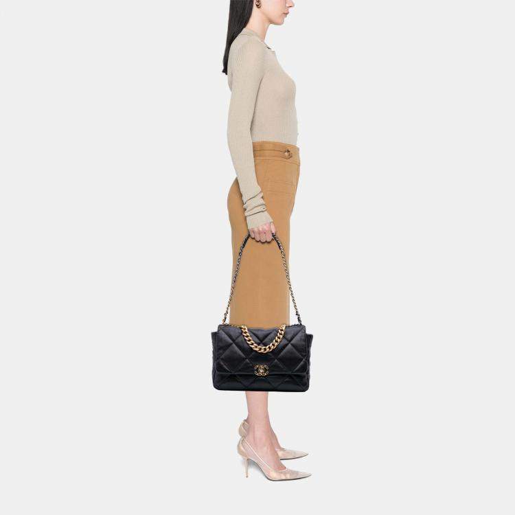 Pre Owned Chanel Black Maxi Lambskin 19 Flap