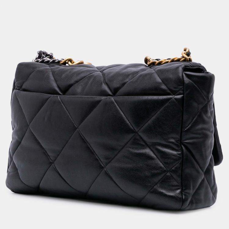 Pre Owned Chanel Black Maxi Lambskin 19 Flap