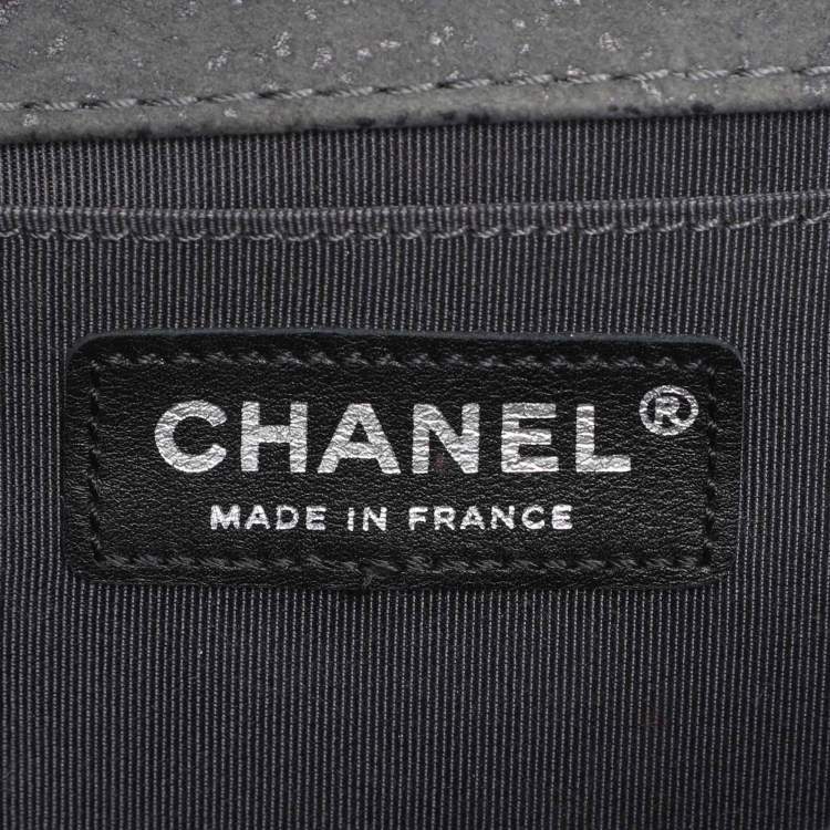 Pre Owned Chanel Grey Textured Suede Beads Embellishment Medium Boy Flap Bag