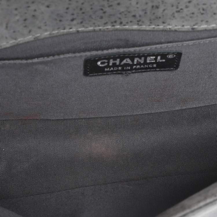 Pre Owned Chanel Grey Textured Suede Beads Embellishment Medium Boy Flap Bag