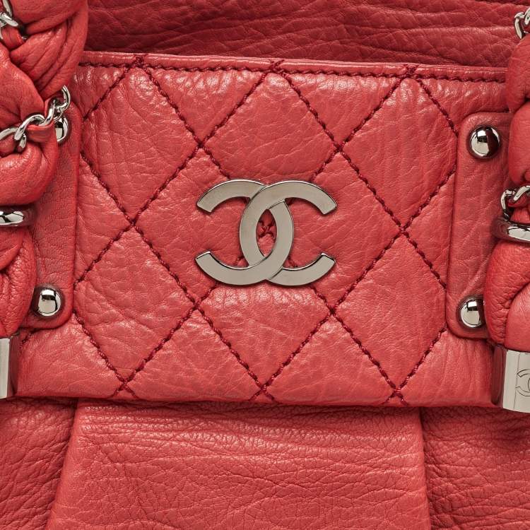 Pre Owned Chanel Red Grained Leather Large Lady Braid Tote