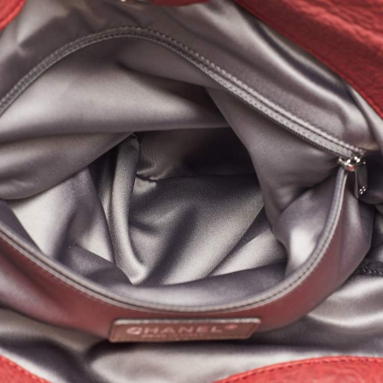 Pre Owned Chanel Red Grained Leather Large Lady Braid Tote