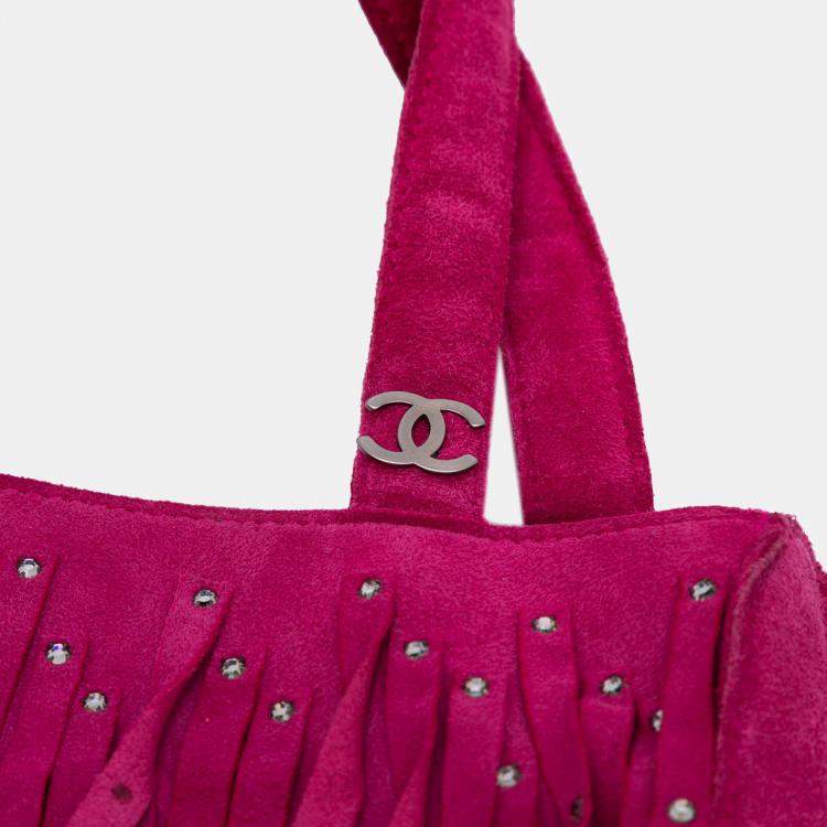 Pre Owned Chanel Pink Mini Suede Studded Fringe Tote
