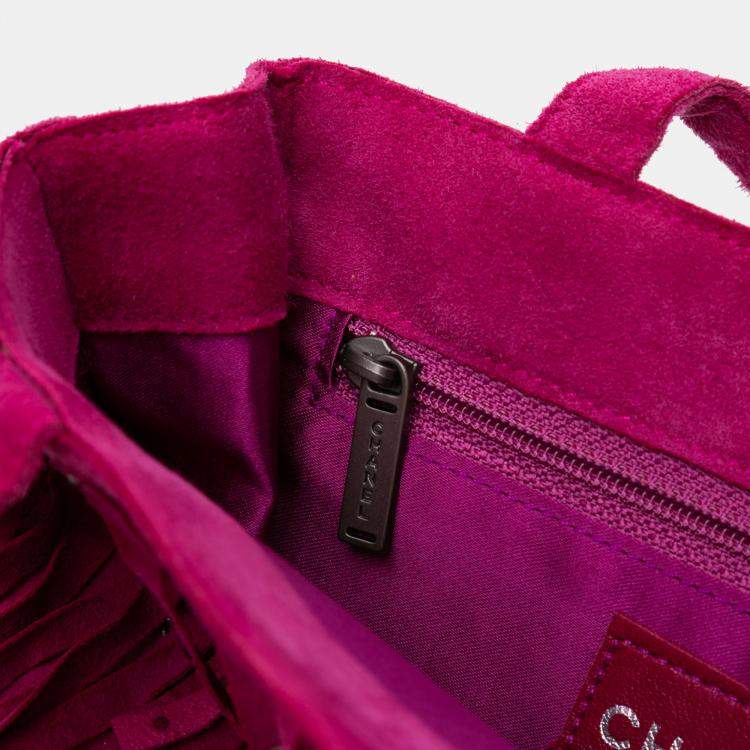 Pre Owned Chanel Pink Mini Suede Studded Fringe Tote