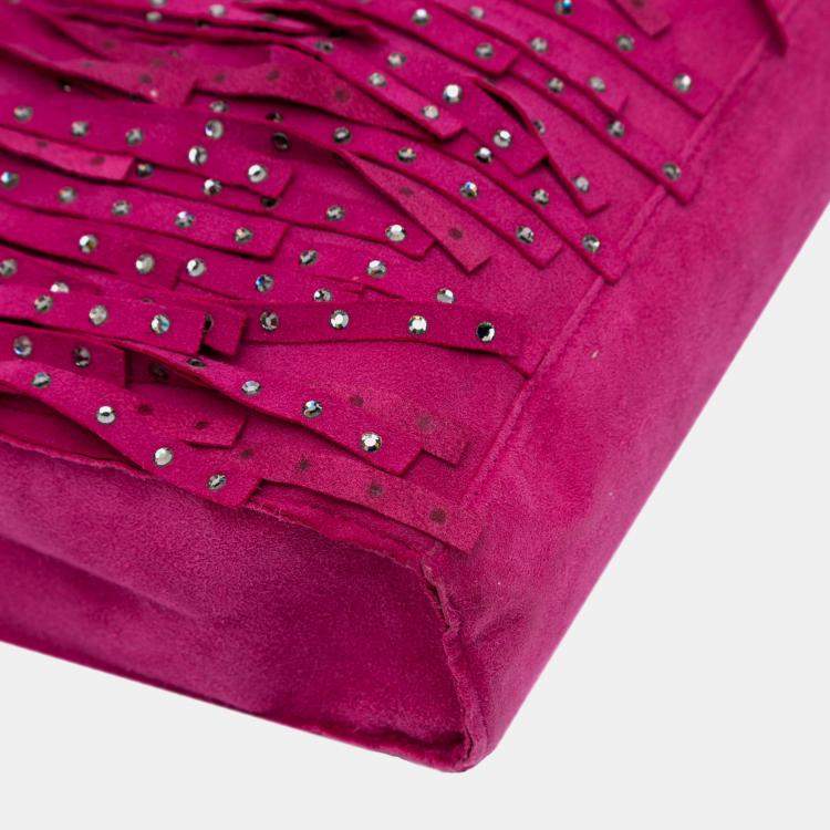 Pre Owned Chanel Pink Mini Suede Studded Fringe Tote