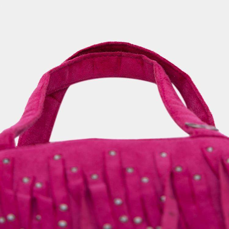 Pre Owned Chanel Pink Mini Suede Studded Fringe Tote