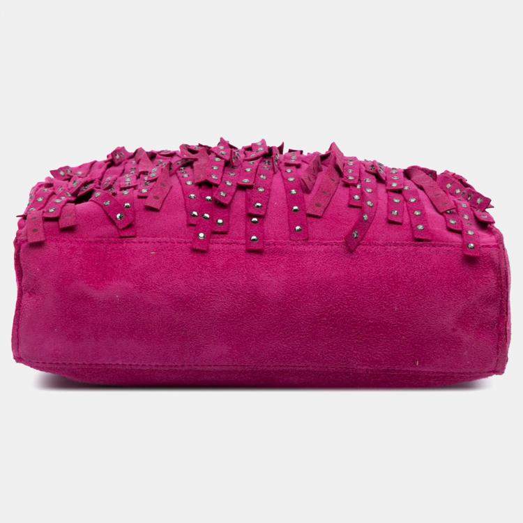 Pre Owned Chanel Pink Mini Suede Studded Fringe Tote