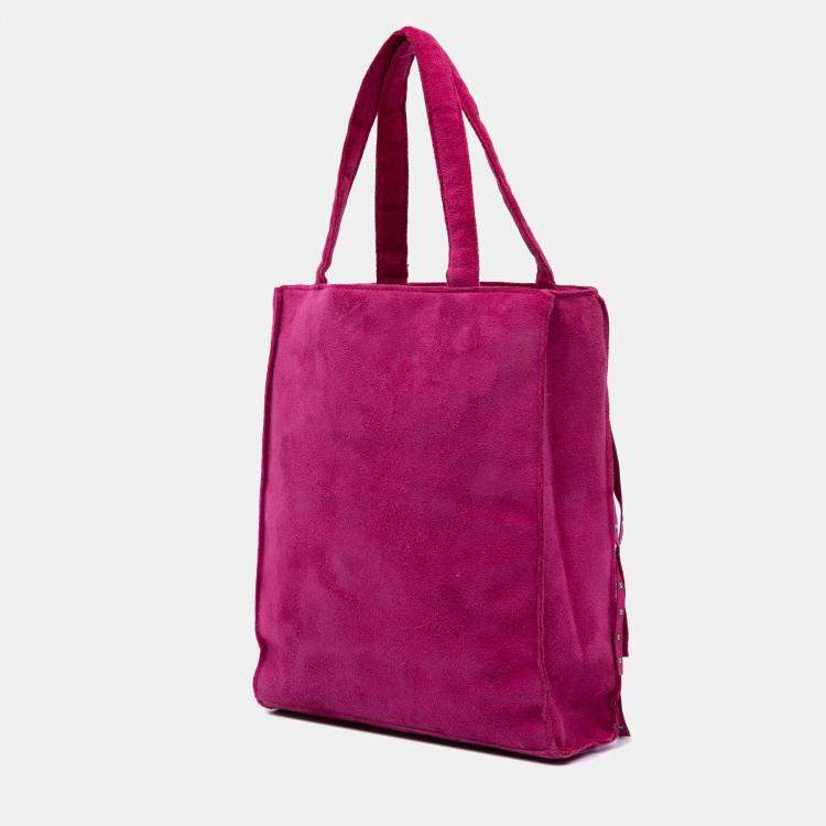 Pre Owned Chanel Pink Mini Suede Studded Fringe Tote