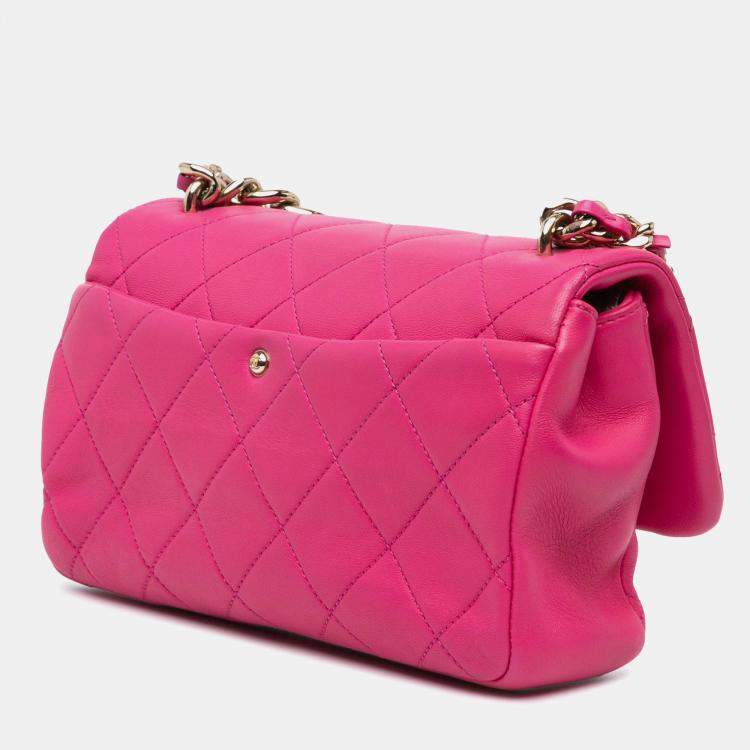 Pre Owned Chanel Elegant Chain Single Flap Small Lambskin Shoulder Bag