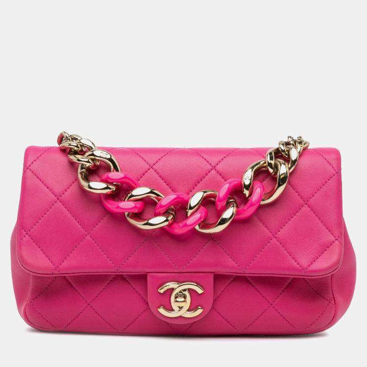 Pre Owned Chanel Elegant Chain Single Flap Small Lambskin Shoulder Bag