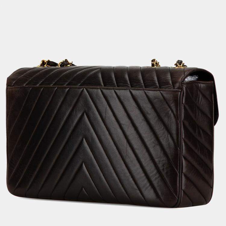 Pre Owned Chanel Chevron Single Flap Maxi XL Lambskin Shoulder Bag