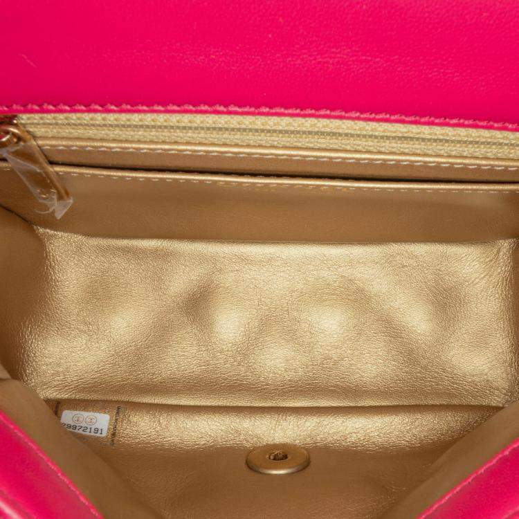 Pre Owned Chanel Classic Pearl Crush Single Flap Mini Square Lambskin Shoulder Bag