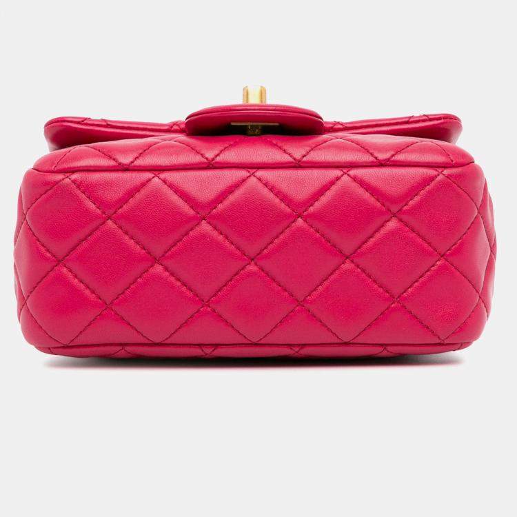 Pre Owned Chanel Classic Pearl Crush Single Flap Mini Square Lambskin Shoulder Bag