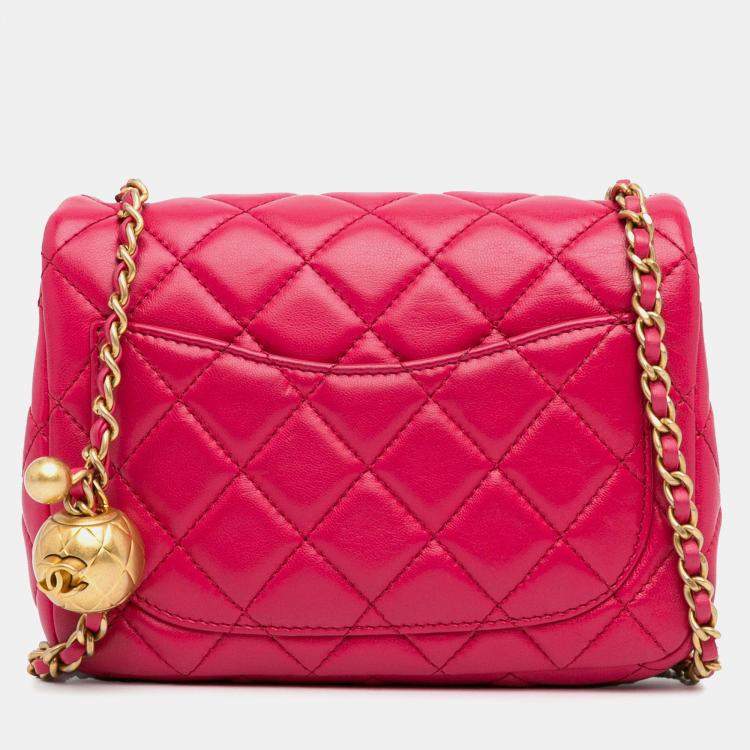Pre Owned Chanel Classic Pearl Crush Single Flap Mini Square Lambskin Shoulder Bag