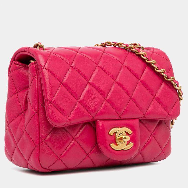 Pre Owned Chanel Classic Pearl Crush Single Flap Mini Square Lambskin Shoulder Bag