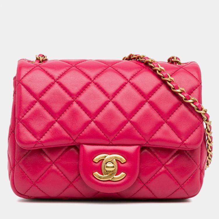 Pre Owned Chanel Classic Pearl Crush Single Flap Mini Square Lambskin Shoulder Bag