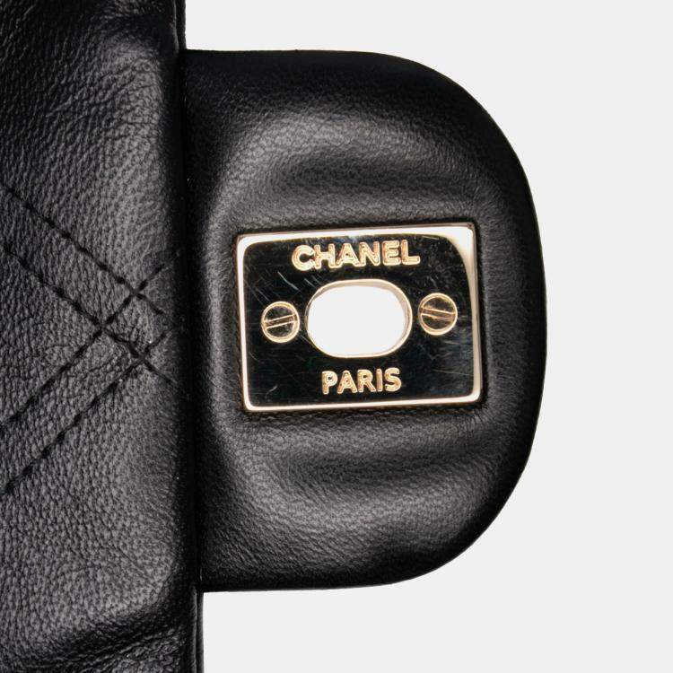 Pre Owned Chanel Medium Pearl Studs Flap Black Quilted Lambskin Shoulder Bag