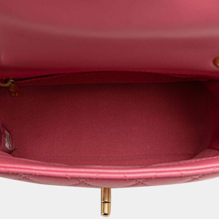 Pre Owned Chanel Pearl Samba Flap Mini Square Lambskin Shoulder Bag