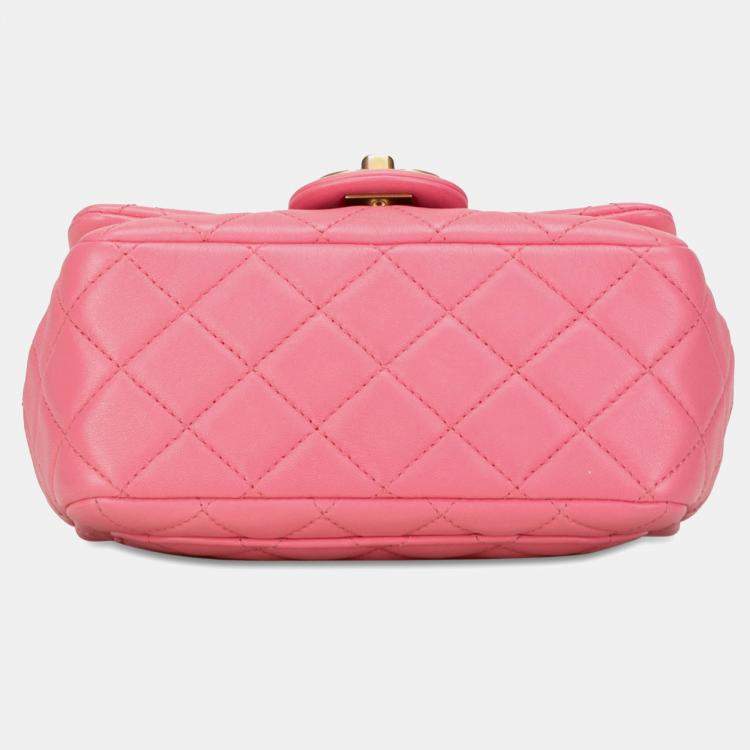 Pre Owned Chanel Pearl Samba Flap Mini Square Lambskin Shoulder Bag