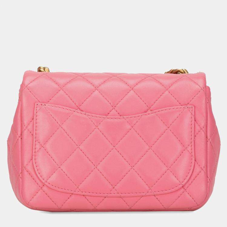 Pre Owned Chanel Pearl Samba Flap Mini Square Lambskin Shoulder Bag