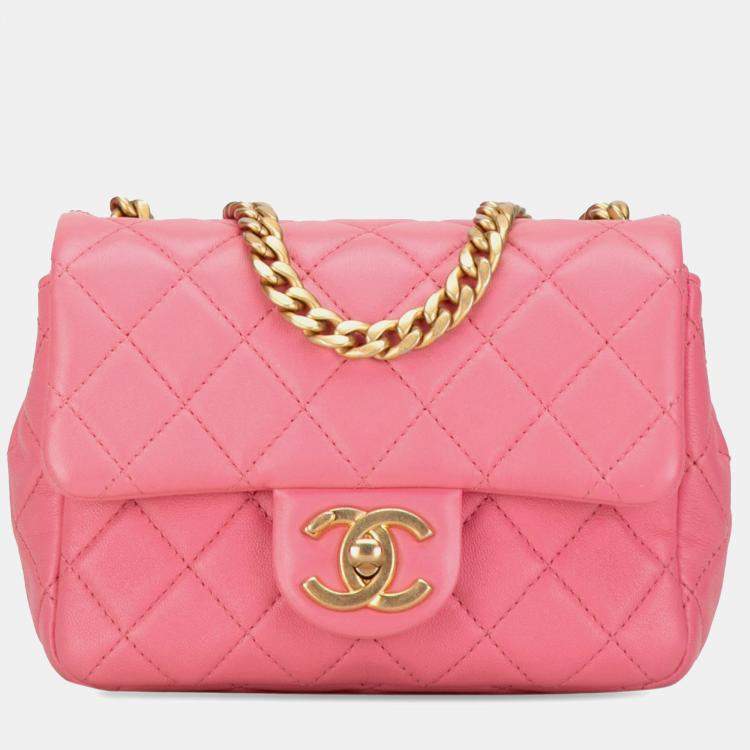Pre Owned Chanel Pearl Samba Flap Mini Square Lambskin Shoulder Bag
