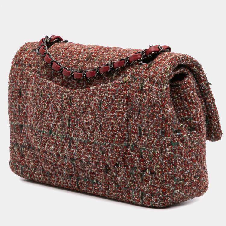 Pre Owned Chanel Classic Double Flap Medium Tweed Shoulder Bag