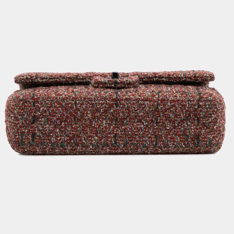 Pre Owned Chanel Classic Double Flap Medium Tweed Shoulder Bag