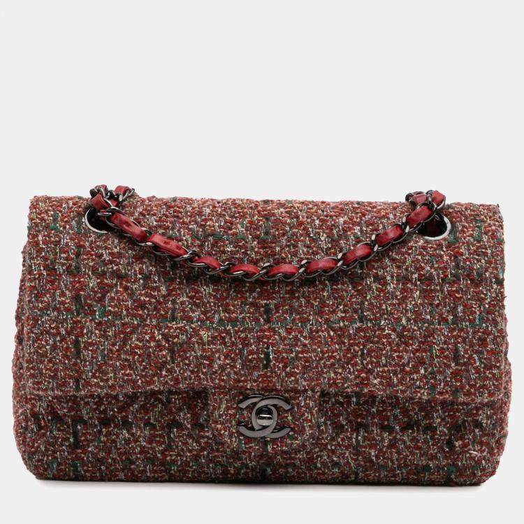 Pre Owned Chanel Classic Double Flap Medium Tweed Shoulder Bag