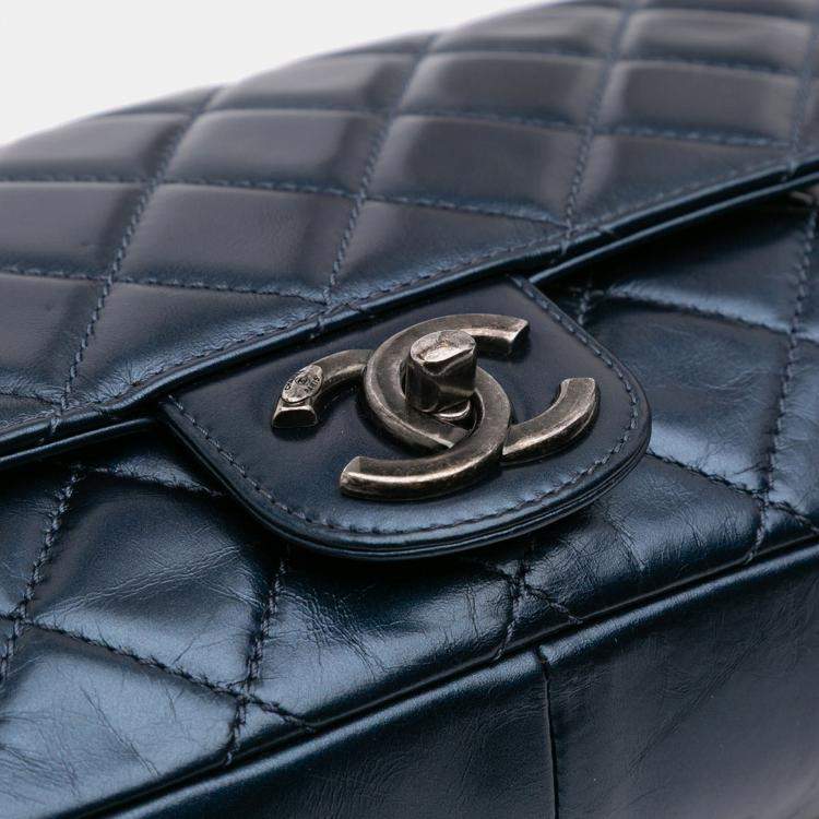 Pre Owned Chanel Coco Pleats Flap Quilted Glazed Calfskin Shoulder Bag