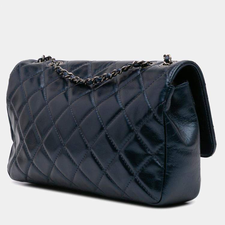 Pre Owned Chanel Coco Pleats Flap Quilted Glazed Calfskin Shoulder Bag