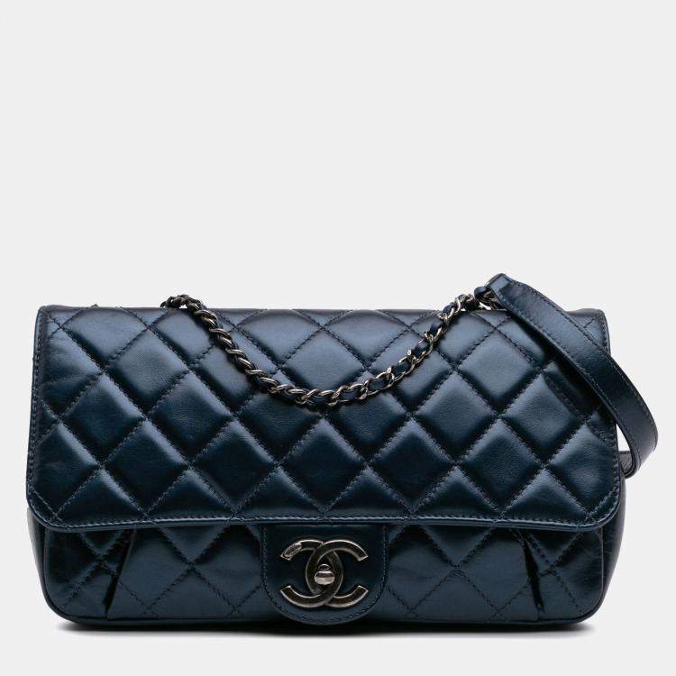 Pre Owned Chanel Coco Pleats Flap Quilted Glazed Calfskin Shoulder Bag