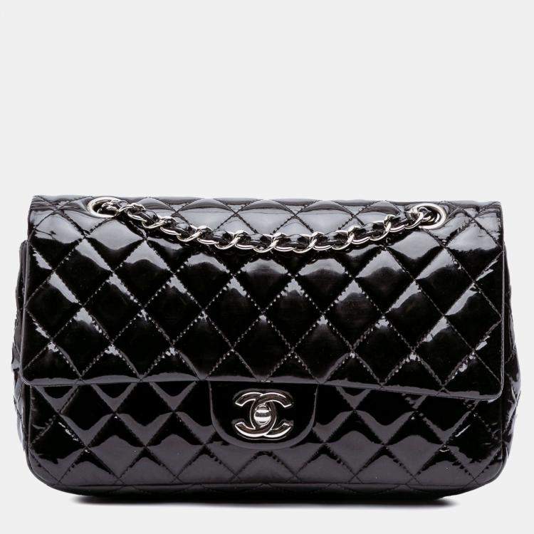 Pre Owned Chanel Classic Double Flap Medium Patent Leather Shoulder Bag
