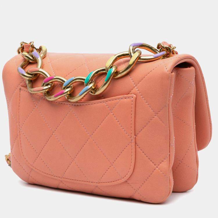 Pre Owned Chanel Color Match Flap Small Lambskin Shoulder Bag
