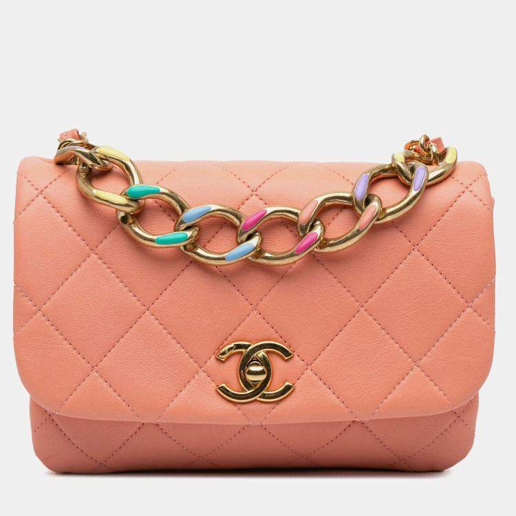Pre Owned Chanel Color Match Flap Small Lambskin Shoulder Bag