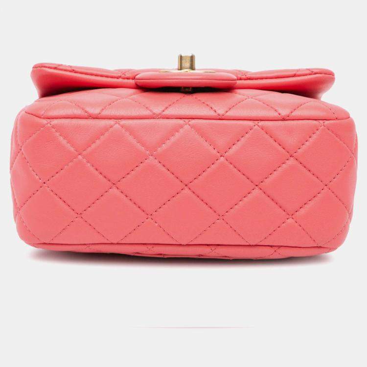 Pre Owned Chanel Classic Pearl Crush Single Flap Mini Square Lambskin Shoulder Bag