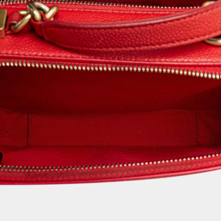 Pre Owned Chanel Red Small Quilted Caviar Top Handle Camera Bag