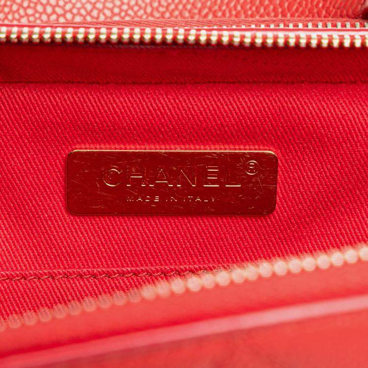 Pre Owned Chanel Red Small Quilted Caviar Top Handle Camera Bag
