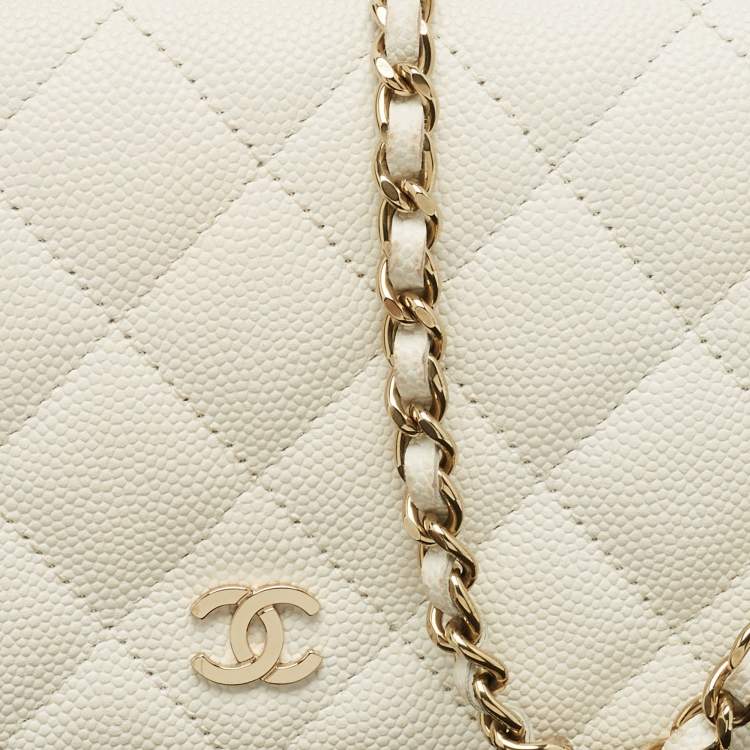 Pre Owned Chanel White Quilted Caviar Leather WOC Bag