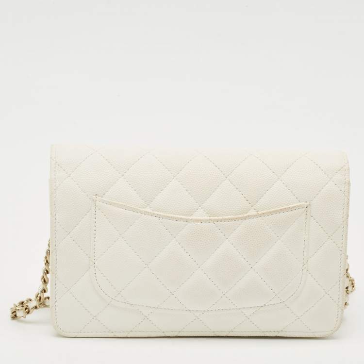 Pre Owned Chanel White Quilted Caviar Leather WOC Bag