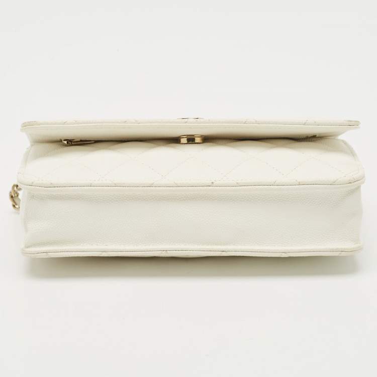 Pre Owned Chanel White Quilted Caviar Leather WOC Bag