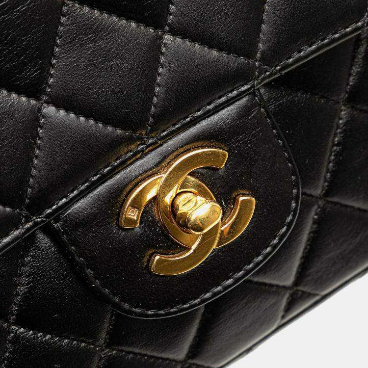 Pre Owned Chanel Black Medium Lambskin Parent Kelly Flap