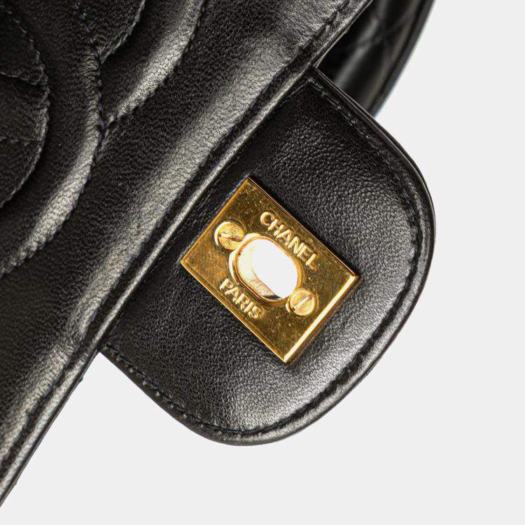 Pre Owned Chanel Black Medium Lambskin Parent Kelly Flap